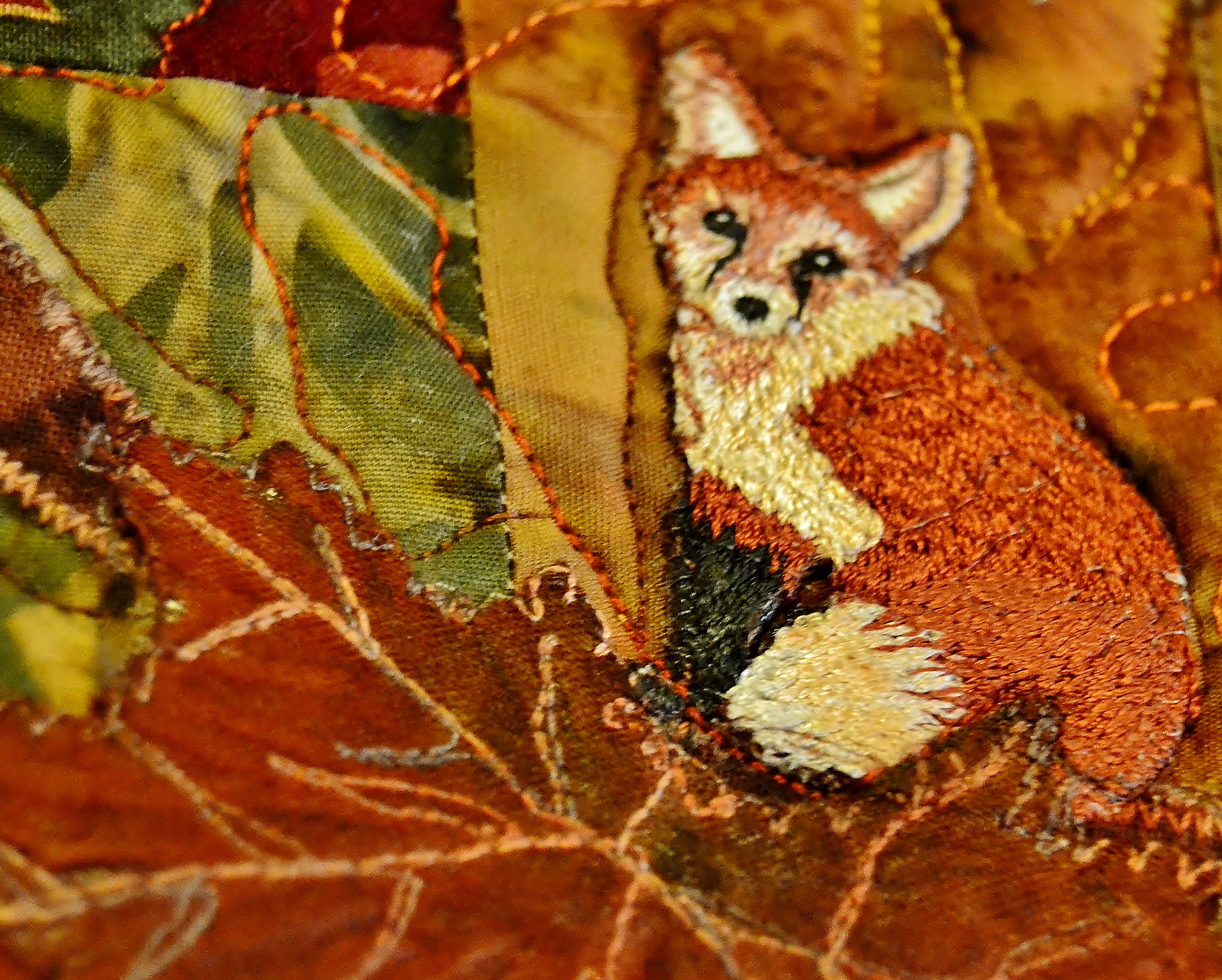 red fox art applique fall background